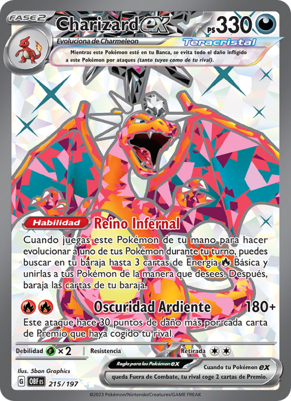 Charizard ex 215 — Llamas Obsidianas (Spanish Pokémon TCG card)