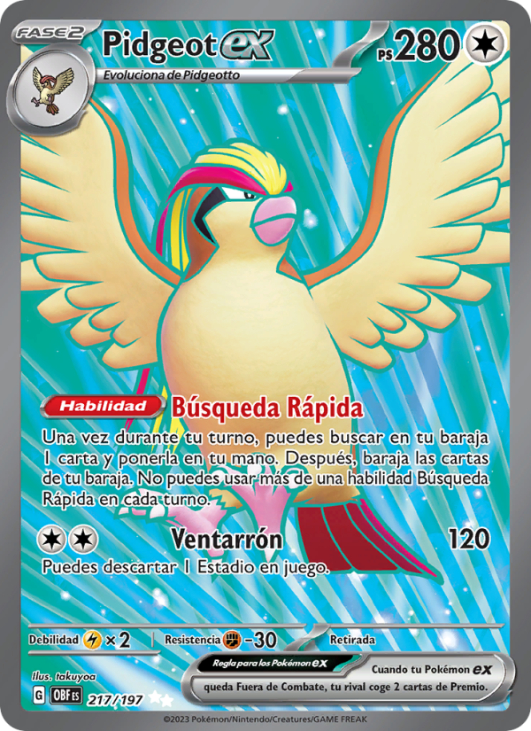 Pidgeot ex 217 — Llamas Obsidianas (Spanish Pokémon TCG card)