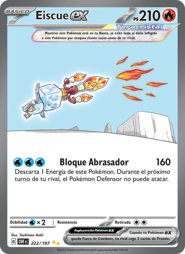 Eiscue ex 222 — Llamas Obsidianas (Spanish Pokémon TCG card)