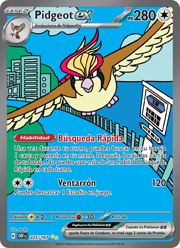 Pidgeot ex 225 — Llamas Obsidianas (Spanish Pokémon TCG card)