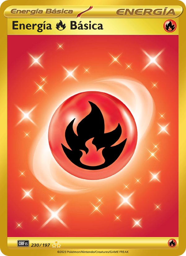 Energía Fire Básica 230 — Llamas Obsidianas (Spanish Pokémon TCG card)