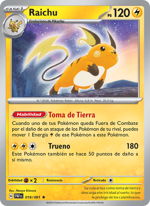 Raichu 019 — Destinos de Paldea (Spanish Pokémon TCG card)