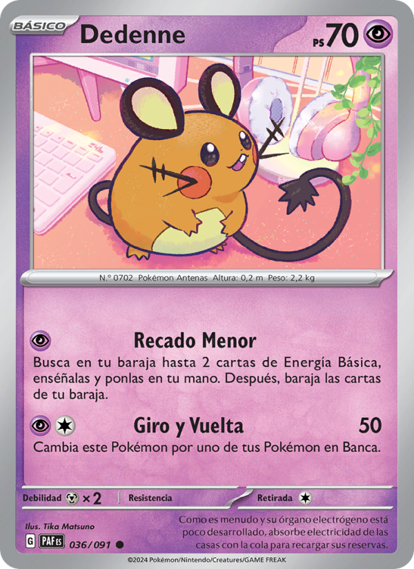 Dedenne 036 — Destinos de Paldea (Spanish Pokémon TCG card)