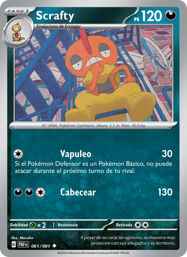 Scrafty 061 — Destinos de Paldea (Spanish Pokémon TCG card)
