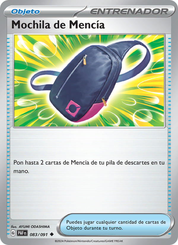 Mochila de Mencía 083 — Destinos de Paldea (Spanish Pokémon TCG card)