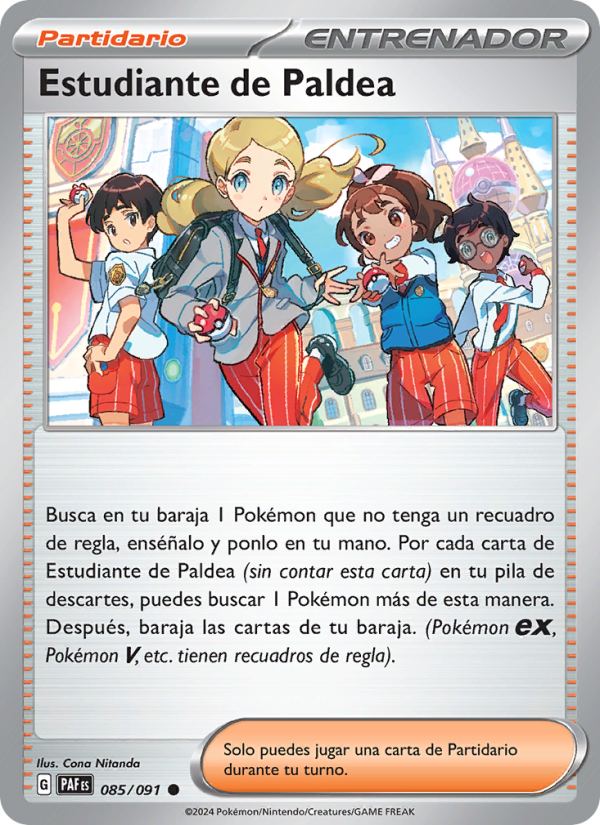 Estudiante de Paldea 085 — Destinos de Paldea (Spanish Pokémon TCG card)