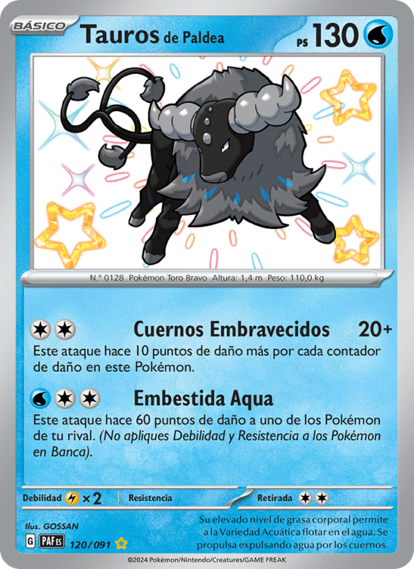 Tauros de Paldea 120 — Destinos de Paldea (Spanish Pokémon TCG card)