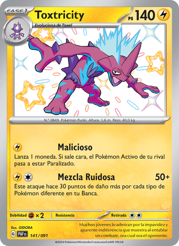 Toxtricity 141 — Destinos de Paldea (Spanish Pokémon TCG card)