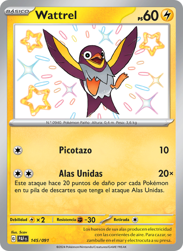 Wattrel 145 — Destinos de Paldea (Spanish Pokémon TCG card)