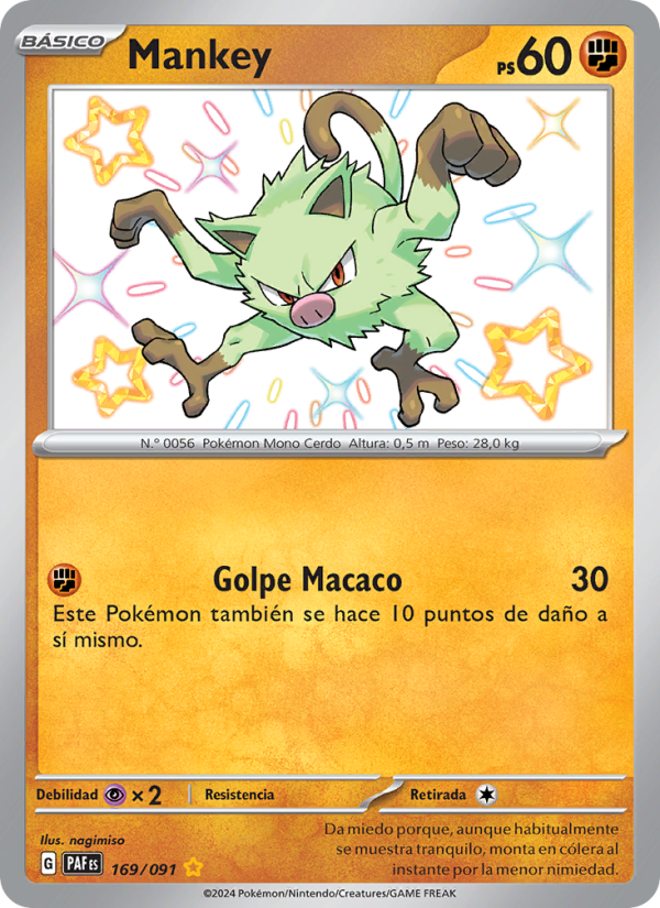 Mankey 169 — Destinos de Paldea (Spanish Pokémon TCG card)