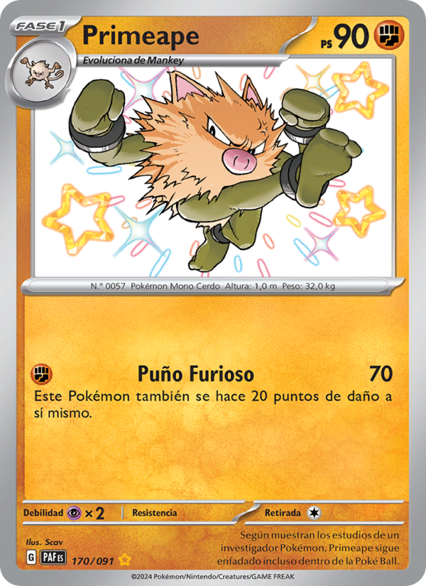 Primeape 170 — Destinos de Paldea (Spanish Pokémon TCG card)