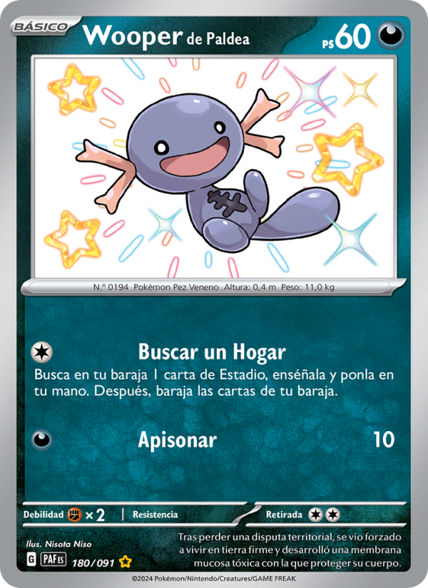 Wooper de Paldea 180 — Destinos de Paldea (Spanish Pokémon TCG card)