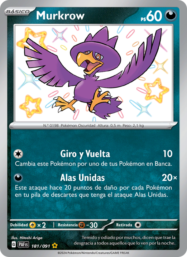 Murkrow 181 — Destinos de Paldea (Spanish Pokémon TCG card)