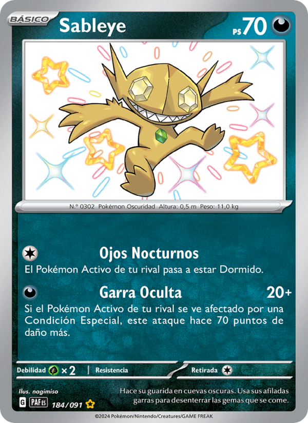 Sableye 184 — Destinos de Paldea (Spanish Pokémon TCG card)