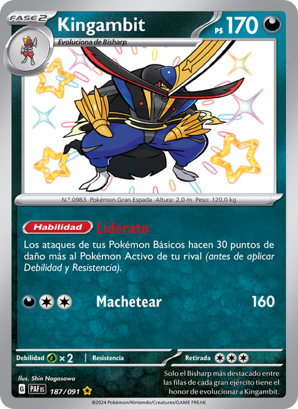 Kingambit 187 — Destinos de Paldea (Spanish Pokémon TCG card)