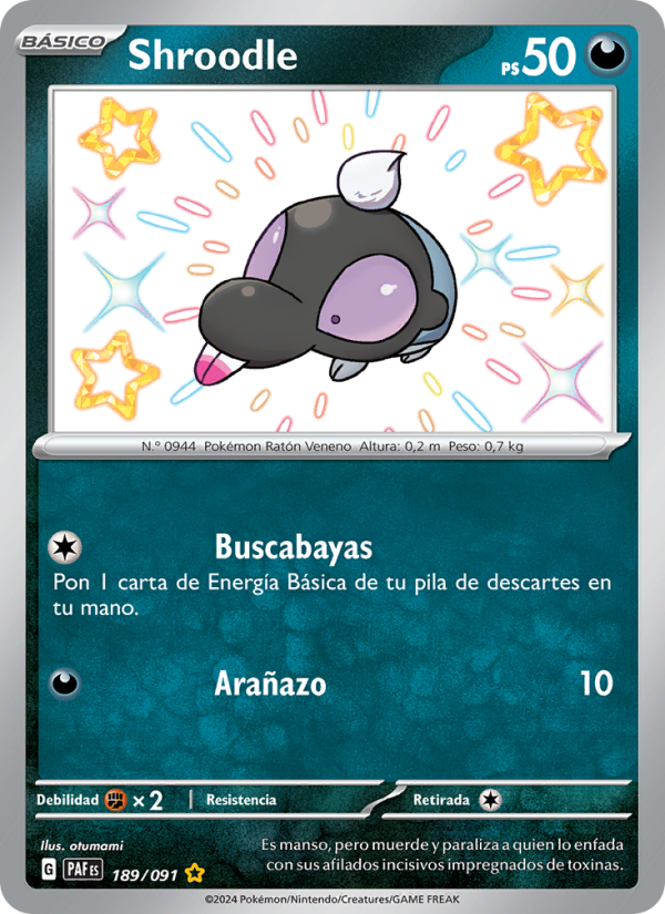 Shroodle 189 — Destinos de Paldea (Spanish Pokémon TCG card)