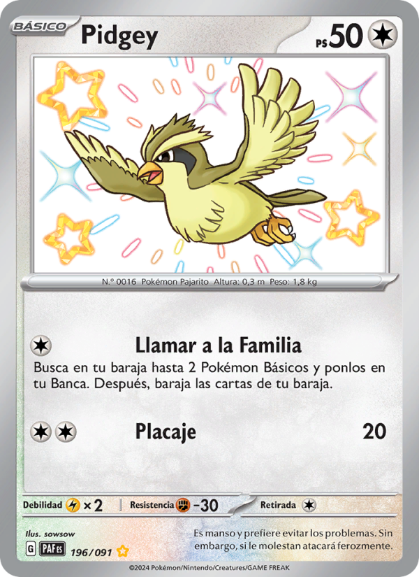 Pidgey 196 — Destinos de Paldea (Spanish Pokémon TCG card)