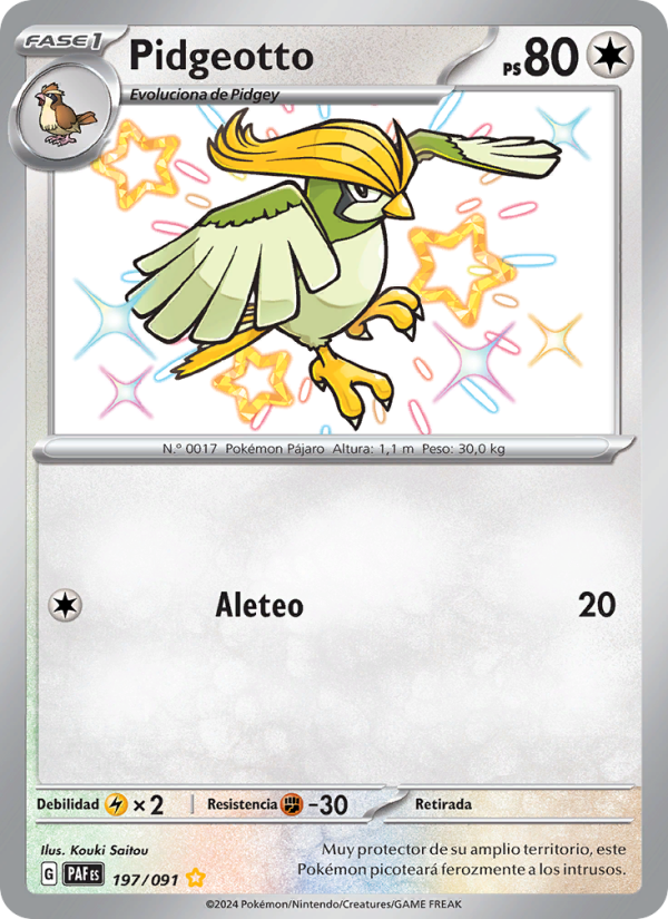 Pidgeotto 197 — Destinos de Paldea (Spanish Pokémon TCG card)