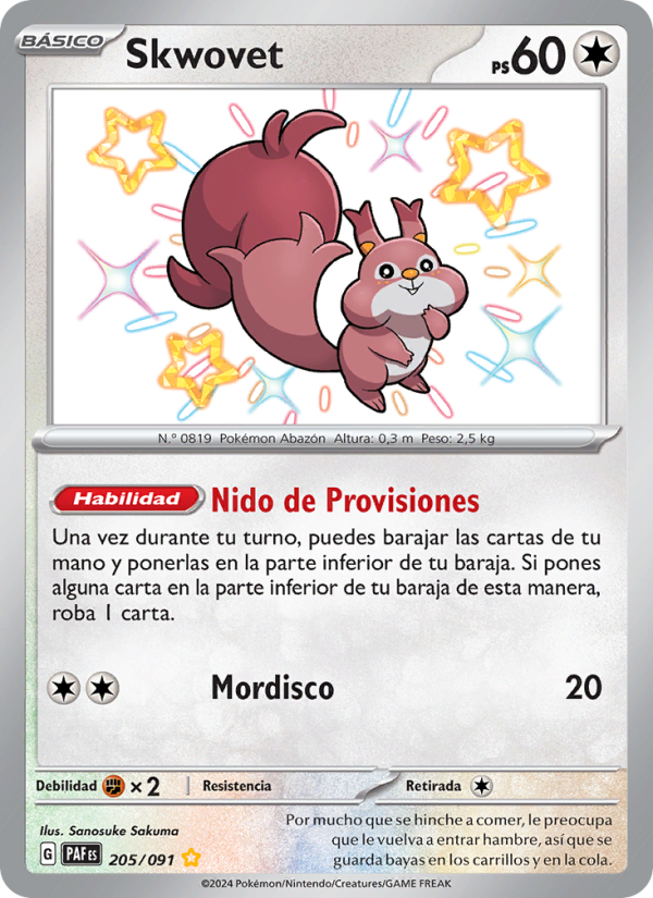 Skwovet 205 — Destinos de Paldea (Spanish Pokémon TCG card)