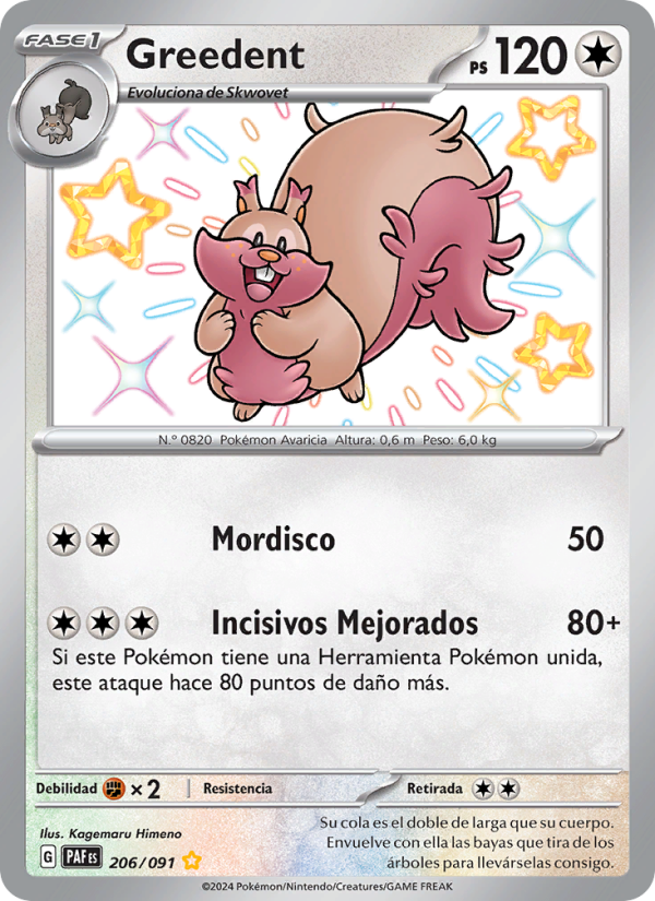 Greedent 206 — Destinos de Paldea (Spanish Pokémon TCG card)