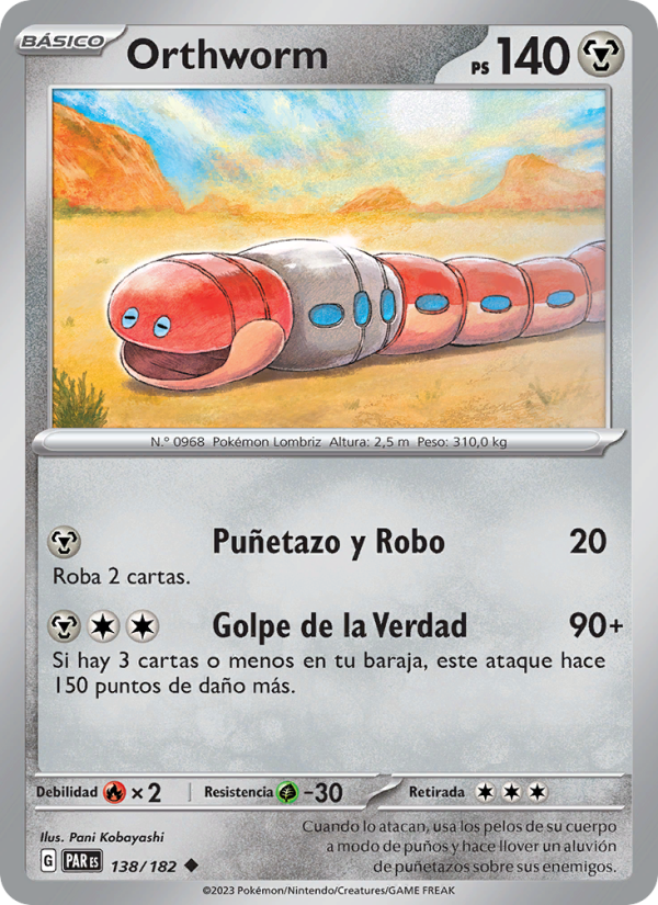 Orthworm 138 — Brecha Paradójica (Spanish Pokémon TCG card)