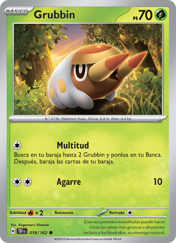 Grubbin 018 — Fuerzas Temporales (Spanish Pokémon TCG card)