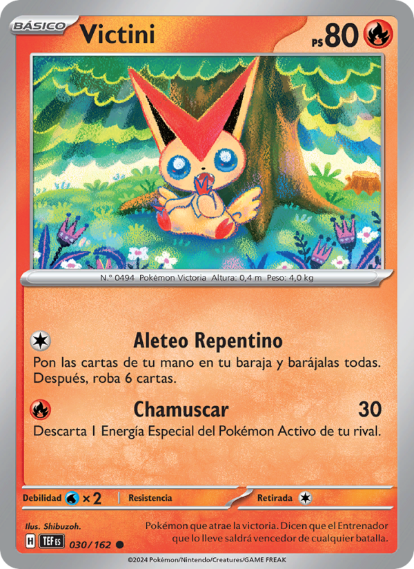 Victini 030 — Fuerzas Temporales (Spanish Pokémon TCG card)