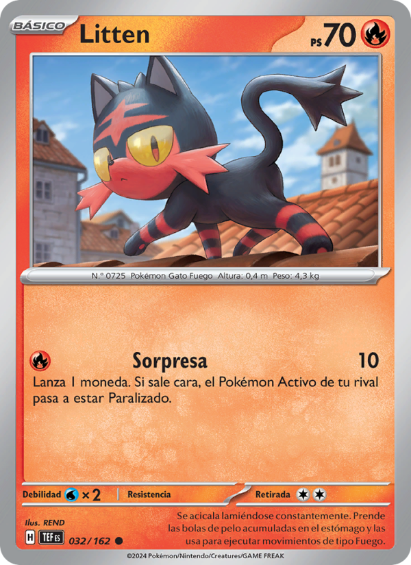 Litten 032 — Fuerzas Temporales (Spanish Pokémon TCG card)