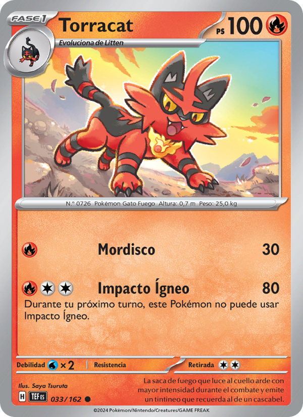 Torracat 033 — Fuerzas Temporales (Spanish Pokémon TCG card)