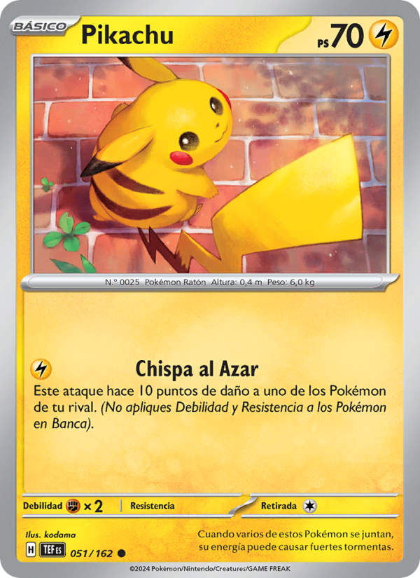 Pikachu 051 — Fuerzas Temporales (Spanish Pokémon TCG card)
