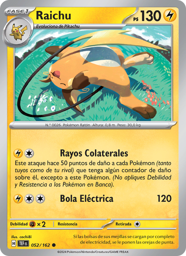Raichu 052 — Fuerzas Temporales (Spanish Pokémon TCG card)