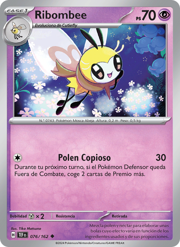 Ribombee 076 — Fuerzas Temporales (Spanish Pokémon TCG card)