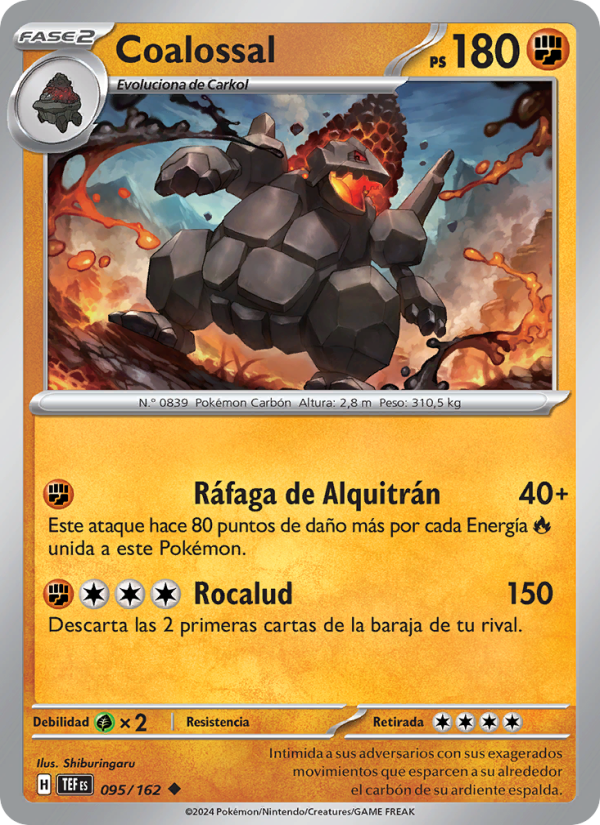 Coalossal 095 — Fuerzas Temporales (Spanish Pokémon TCG card)