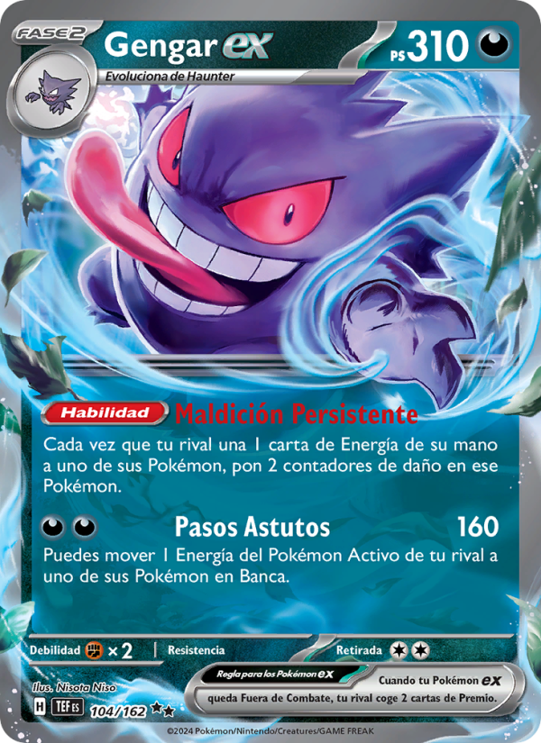 Gengar ex 104 — Fuerzas Temporales (Spanish Pokémon TCG card)