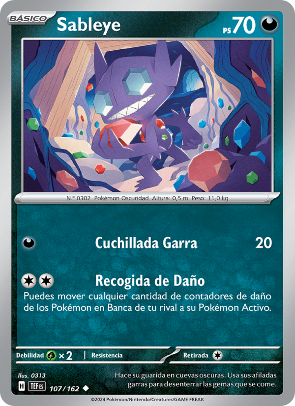 Sableye 107 — Fuerzas Temporales (Spanish Pokémon TCG card)