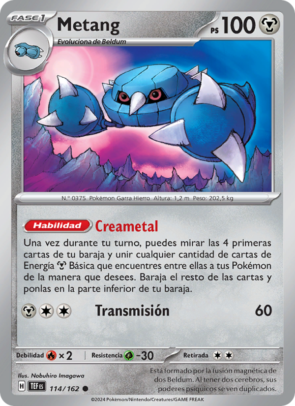 Metang 114 — Fuerzas Temporales (Spanish Pokémon TCG card)