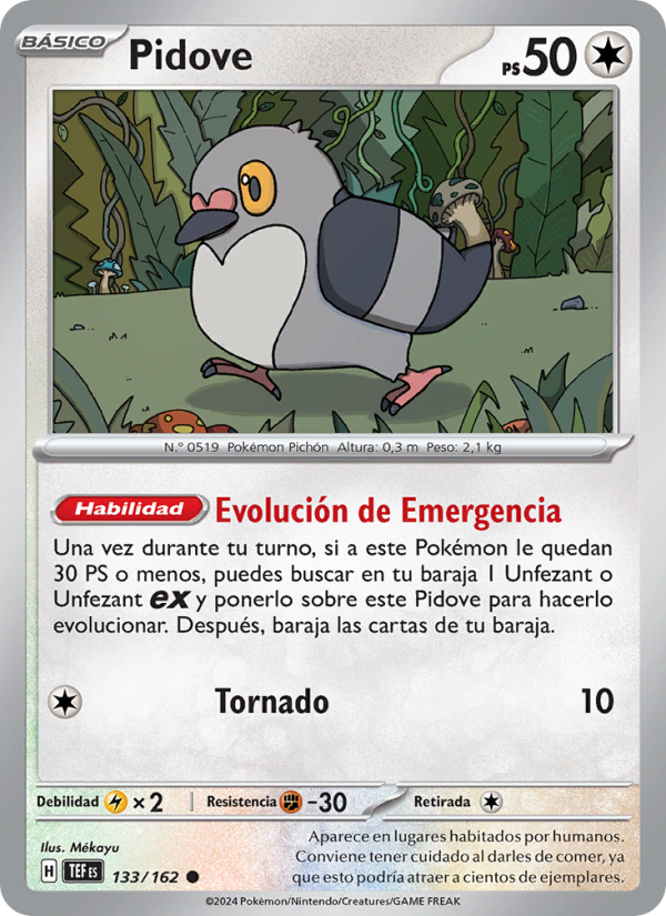 Pidove 133 — Fuerzas Temporales (Spanish Pokémon TCG card)