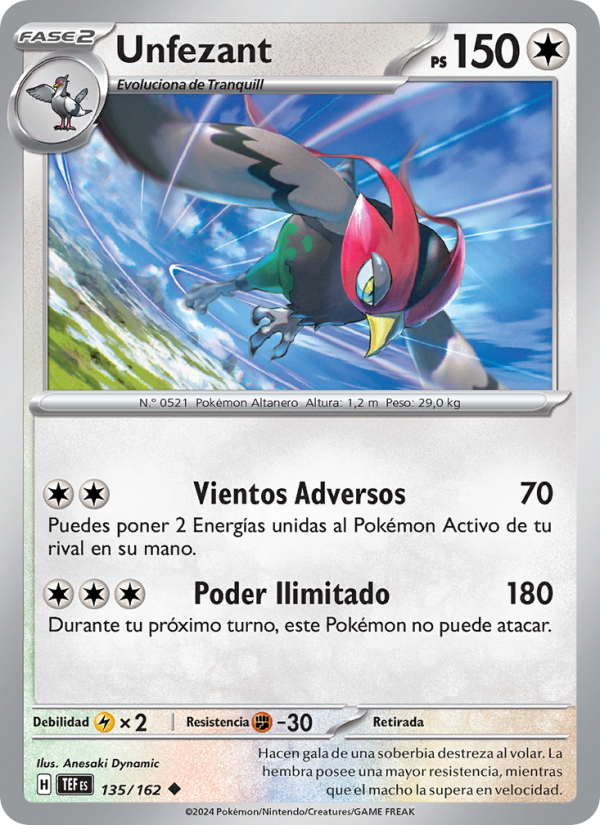 Unfezant 135 — Fuerzas Temporales (Spanish Pokémon TCG card)