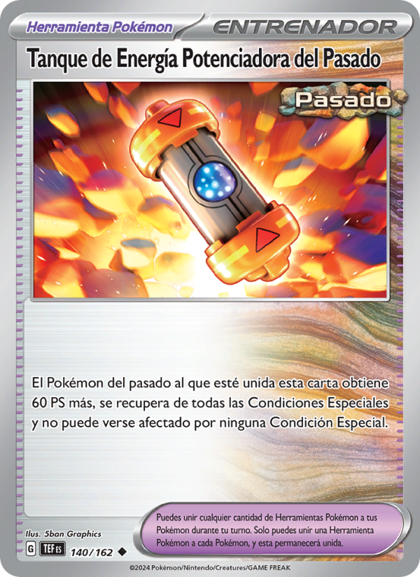 Tanque de Energía Potenciadora del Pasado 140 — Fuerzas Temporales (Spanish Pokémon TCG card)