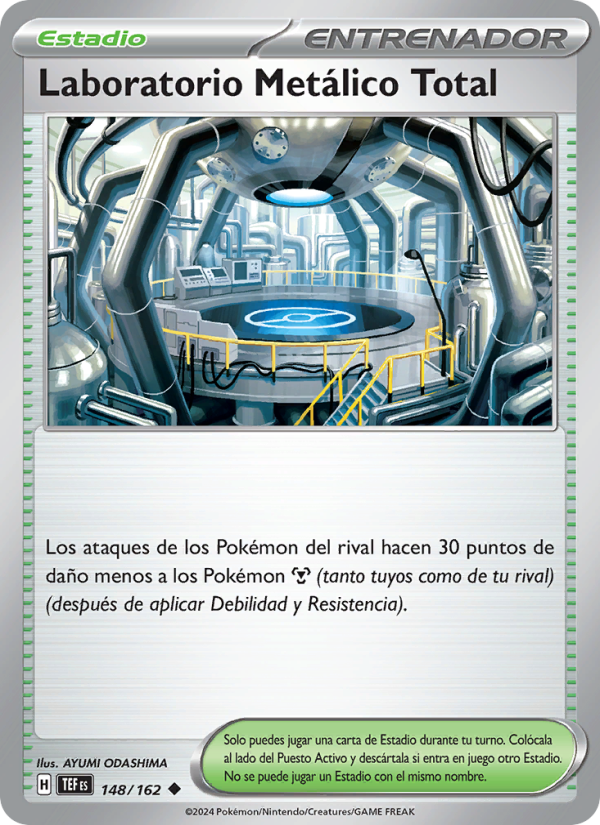 Laboratorio Metálico Total 148 — Fuerzas Temporales (Spanish Pokémon TCG card)