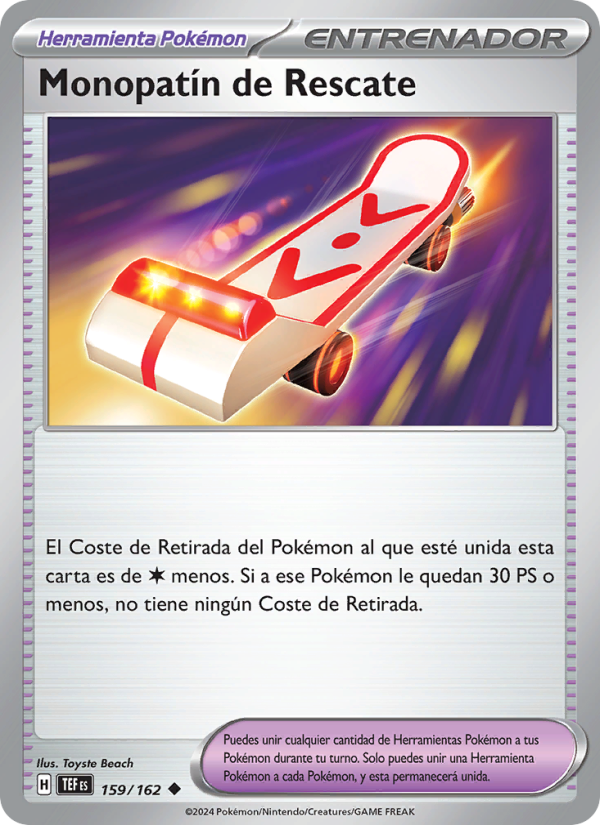 Monopatín de Rescate 159 — Fuerzas Temporales (Spanish Pokémon TCG card)