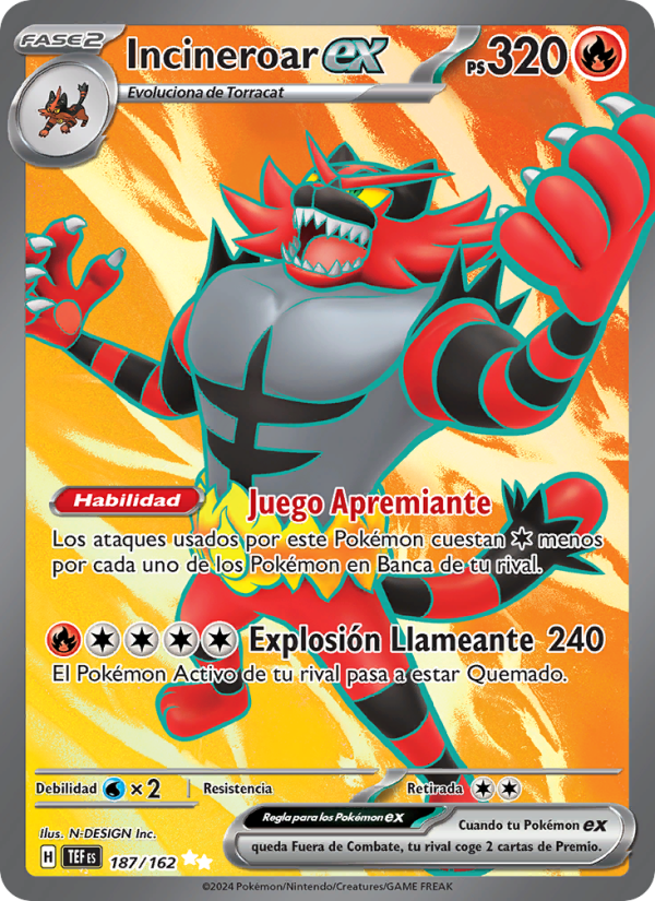 Incineroar ex 187 — Fuerzas Temporales (Spanish Pokémon TCG card)