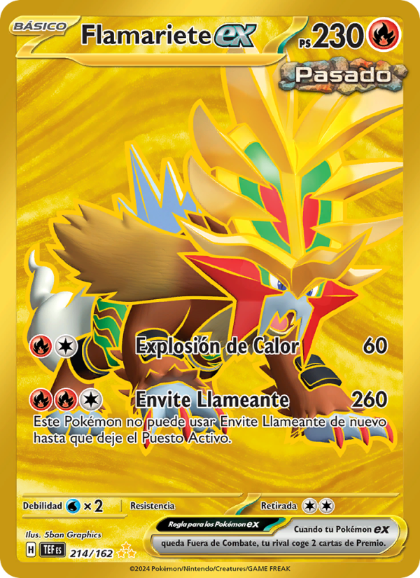 Flamariete ex 214 — Fuerzas Temporales (Spanish Pokémon TCG card)