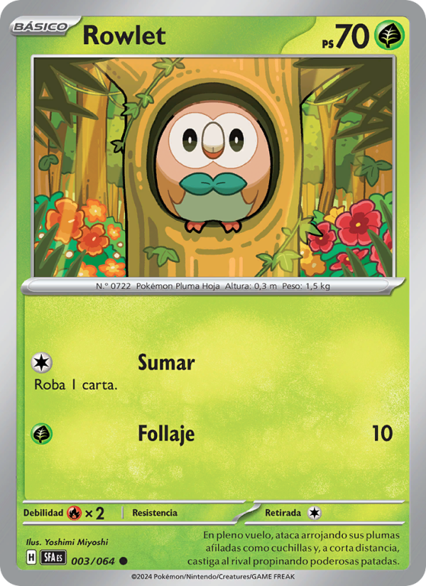 Rowlet 003 — Fabula Sombría (Spanish Pokémon TCG card)