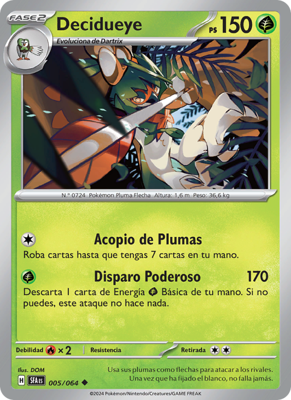 Decidueye 005 — Fabula Sombría (Spanish Pokémon TCG card)