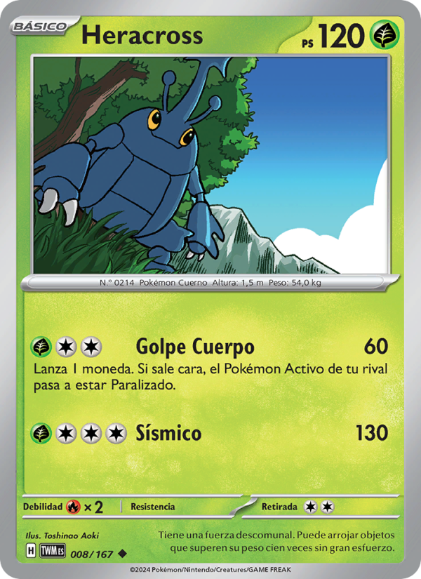 Heracross 008 — Mascarada Crepuscular (Spanish Pokémon TCG card)