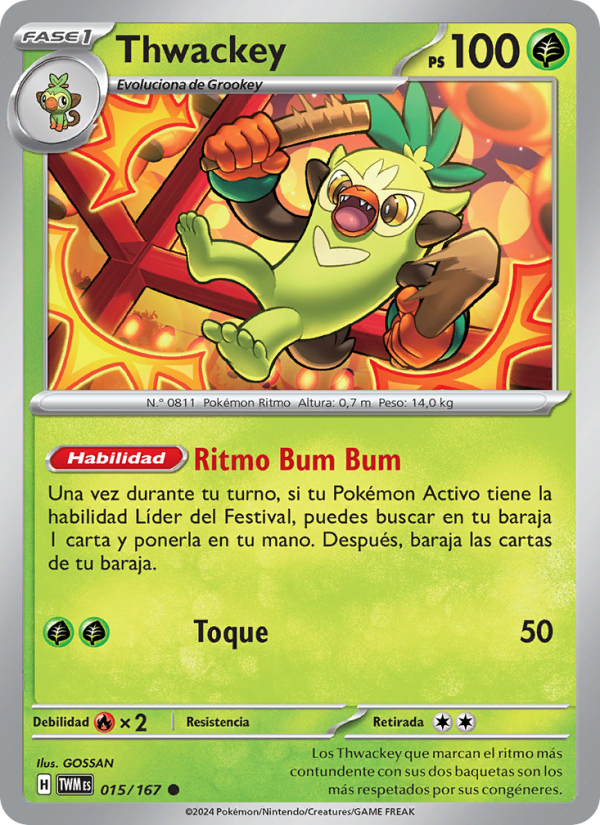 Thwackey 015 — Mascarada Crepuscular (Spanish Pokémon TCG card)