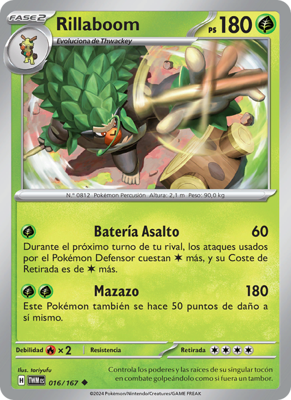 Rillaboom 016 — Mascarada Crepuscular (Spanish Pokémon TCG card)