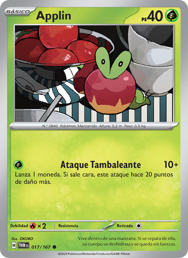 Applin 017 — Mascarada Crepuscular (Spanish Pokémon TCG card)