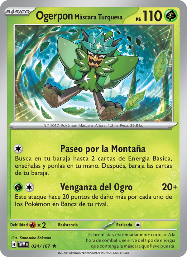 Ogerpon Máscara Turquesa 024 — Mascarada Crepuscular (Spanish Pokémon TCG card)